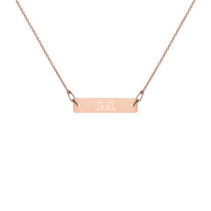 Cat Lover Engraved Silver Bar Chain Necklace