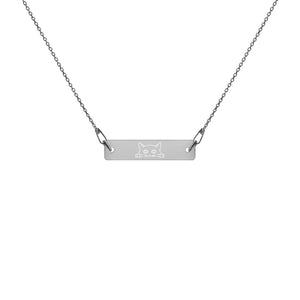 Cat Lover Engraved Silver Bar Chain Necklace