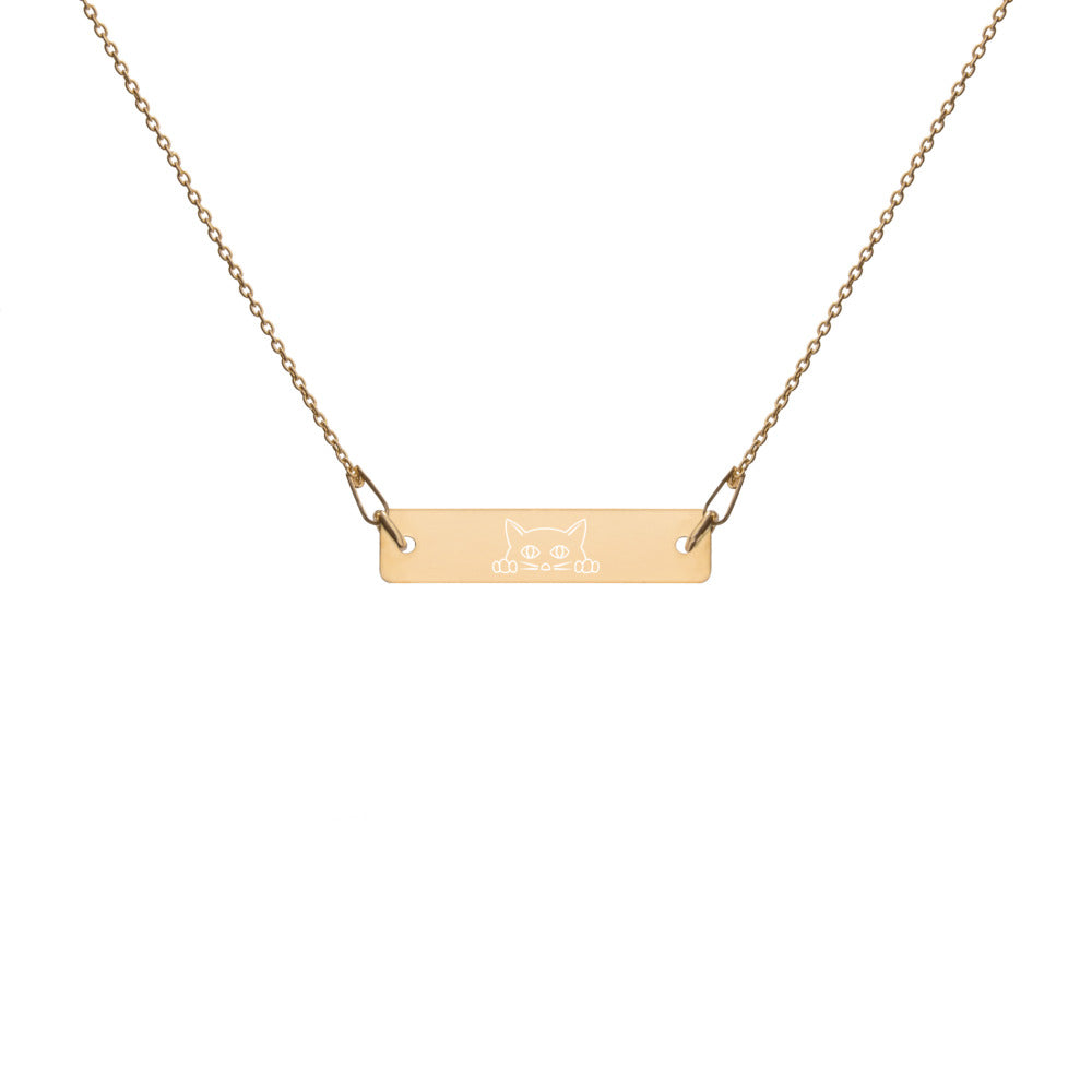 Cat Lover Engraved Silver Bar Chain Necklace
